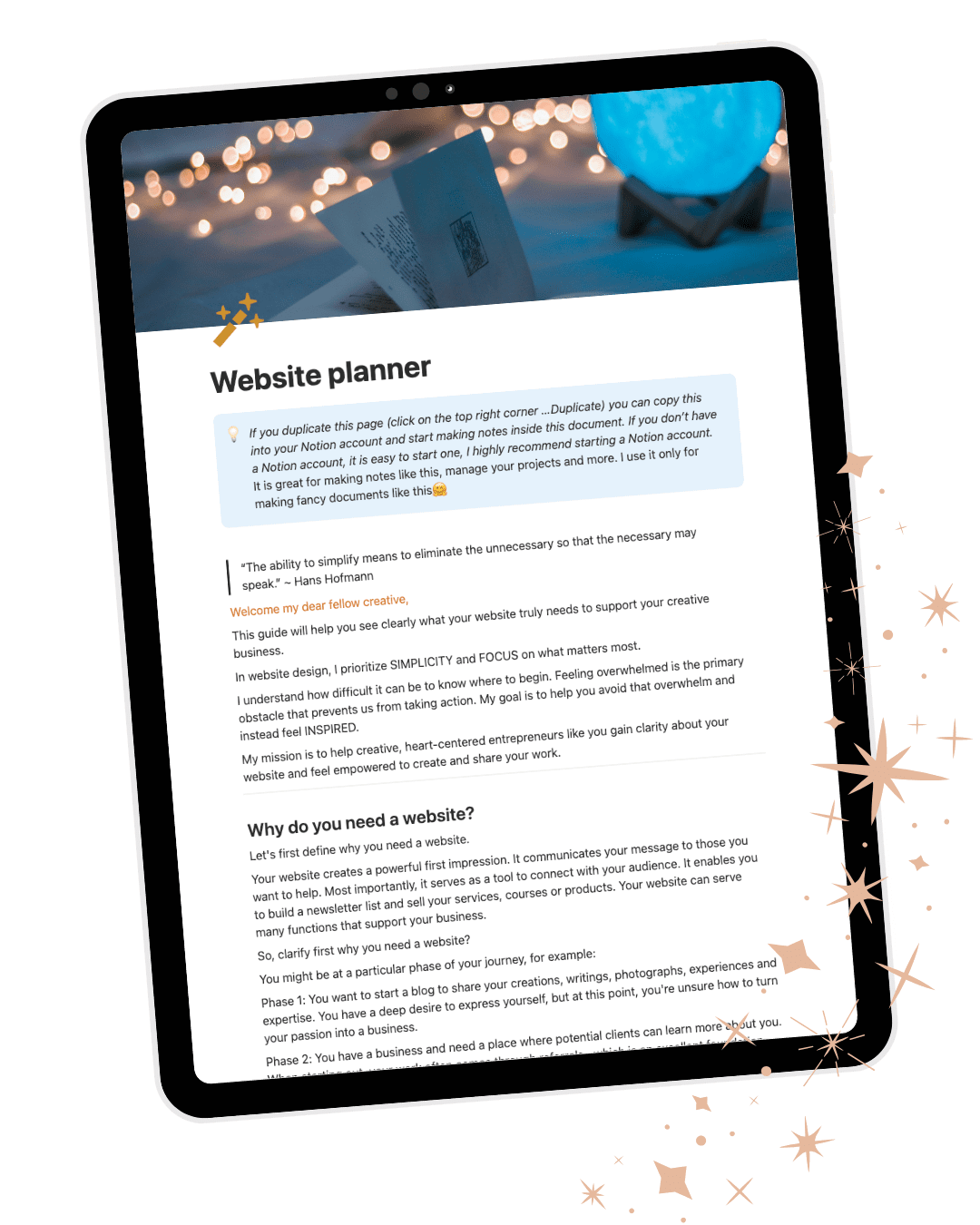 Website plannner mockup ipad